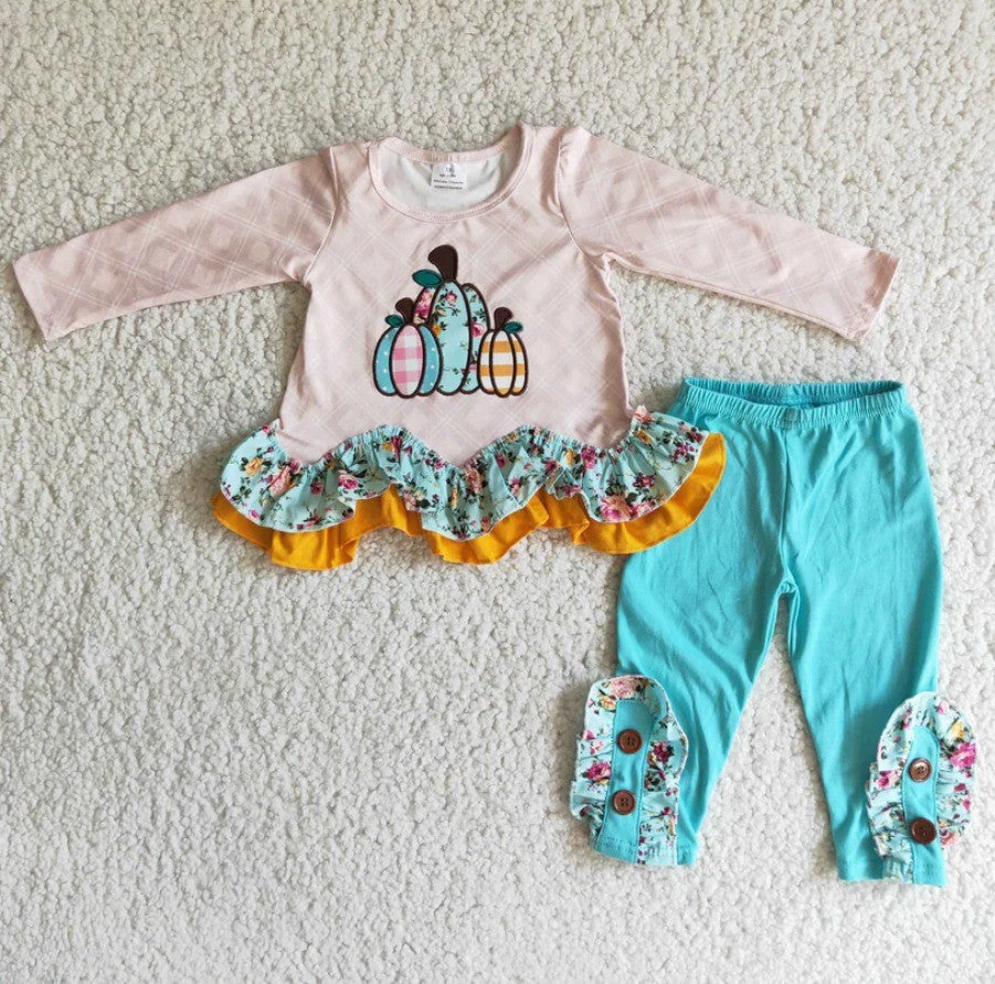 Embroidered Teal Pumpkin Set