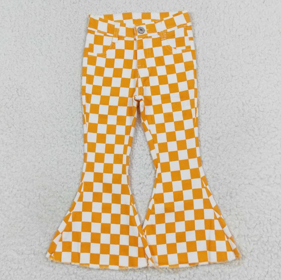 Orange Check Denim Bell Jeans
