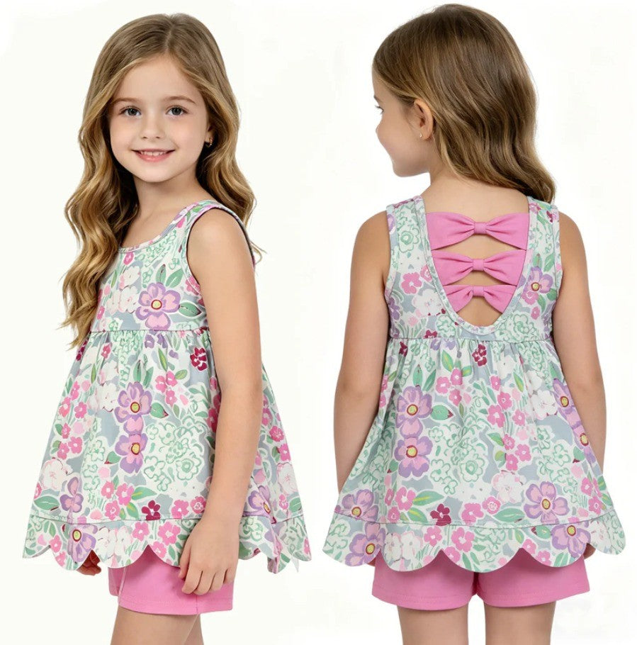 Floral Scallop Bow Short Set