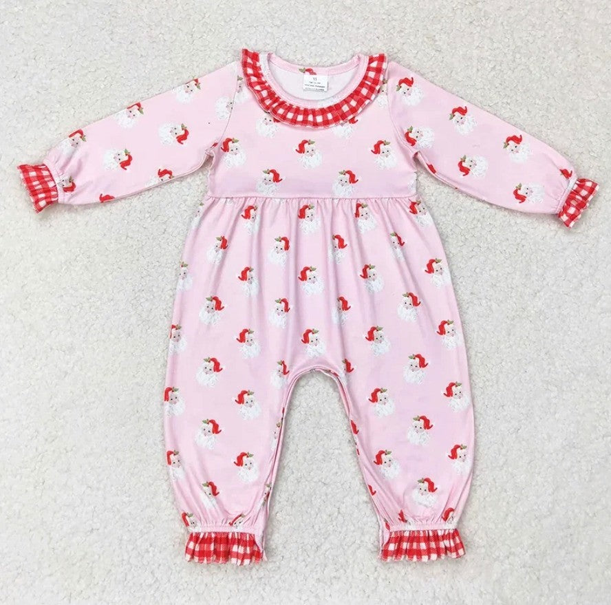 Gingham Pink Santa Romper