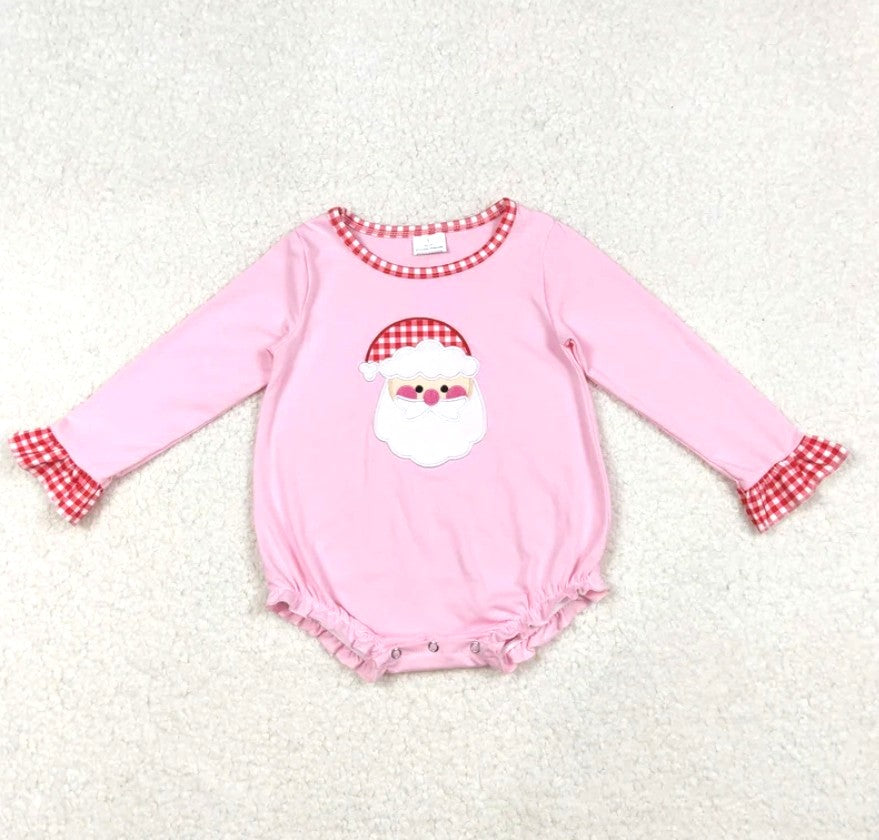 Pink Gingham Santa Bubble Romper