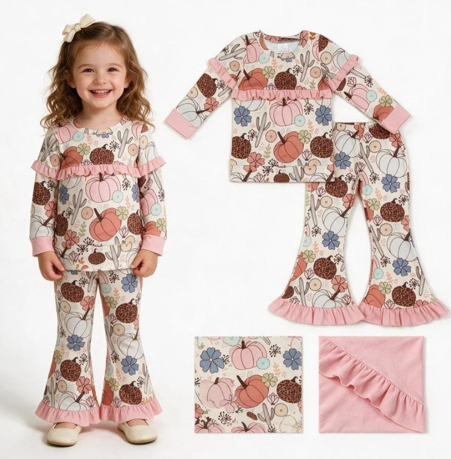 Floral Pumpkin Ruffle Hem Set