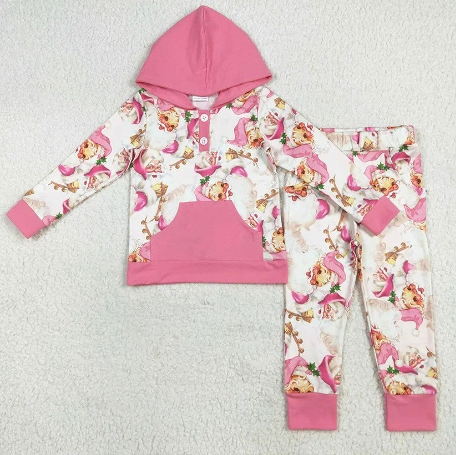 Pink Vintage Santa Hoodie Set