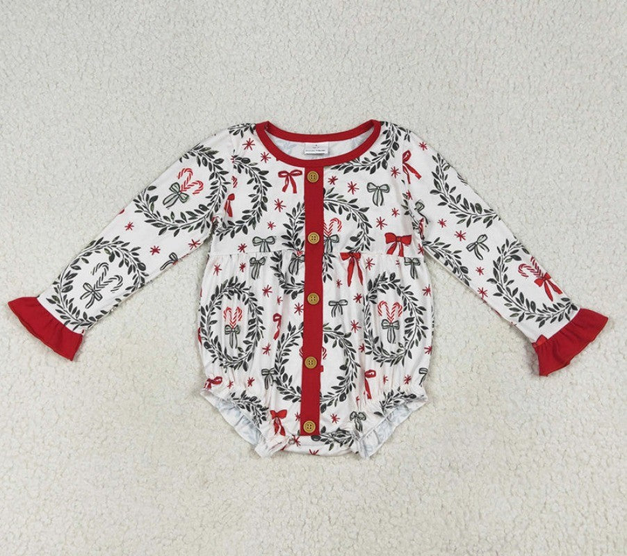 Candy Cane Wreath Bubble Romper