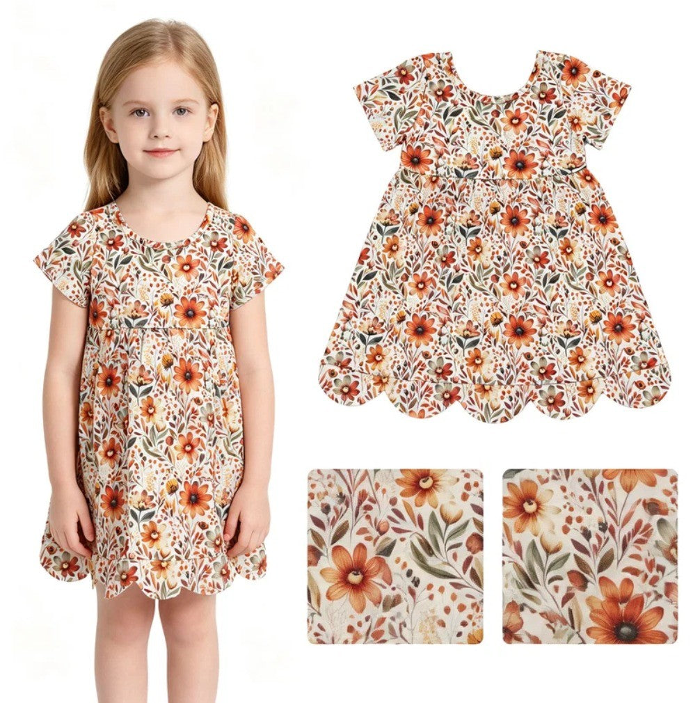 Fall Floral Scallop Edge Dress