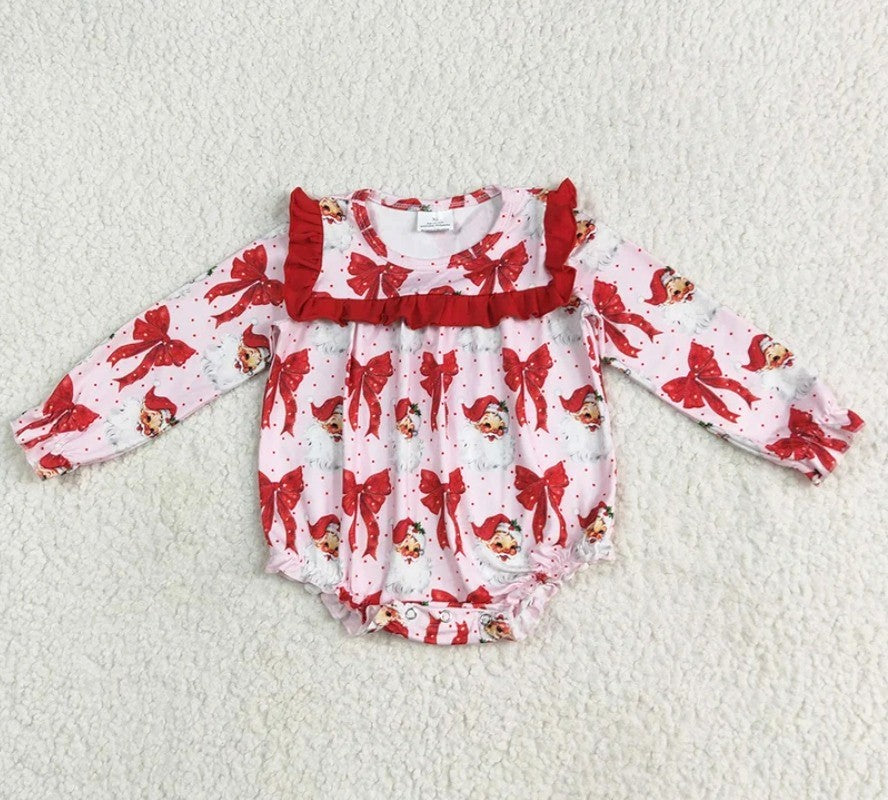 Vintage Santa Bow Bubble Romper