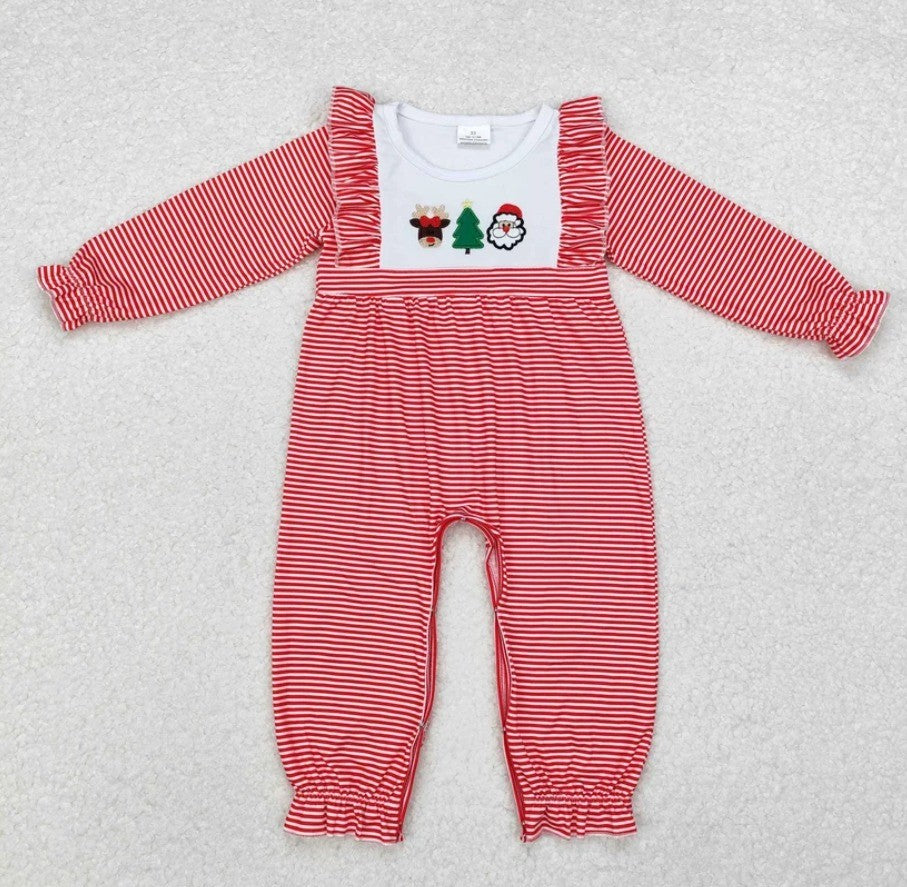 Vintage Santa Reindeer Stripe Romper