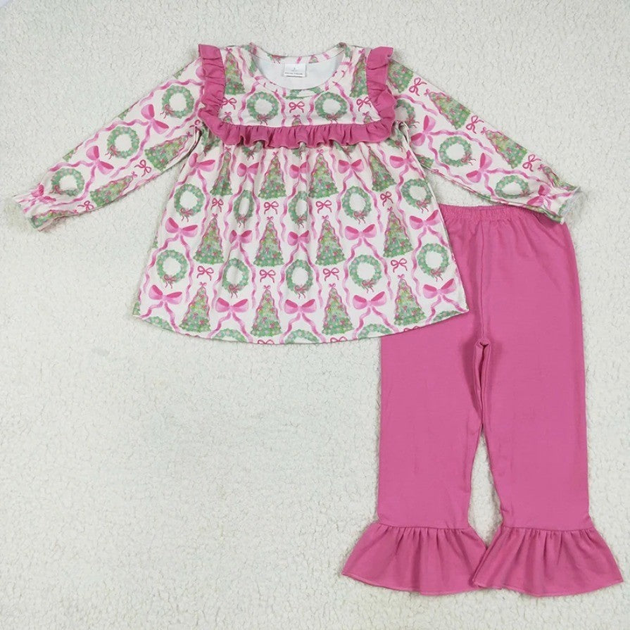 Pink Christmas Trees Wreaths and Bows Set