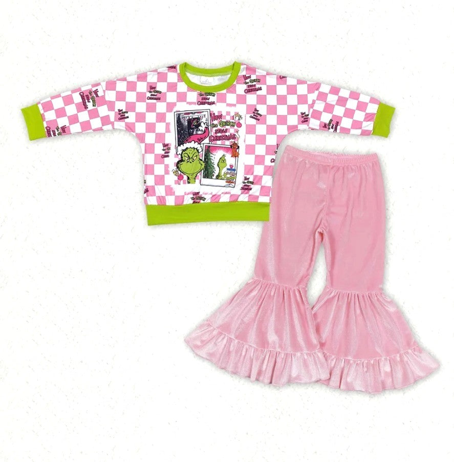 Check Pink Grinch Velvet Pant Set