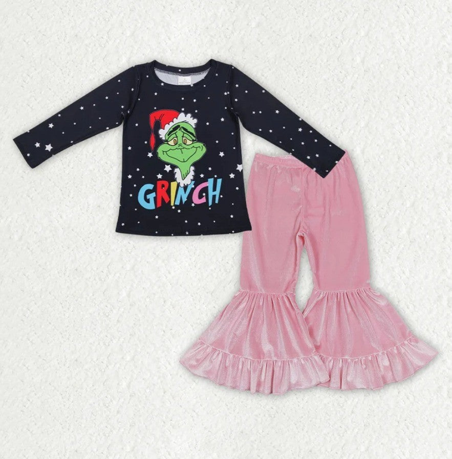 Grinch Pink Velvet Bell Bottom Set