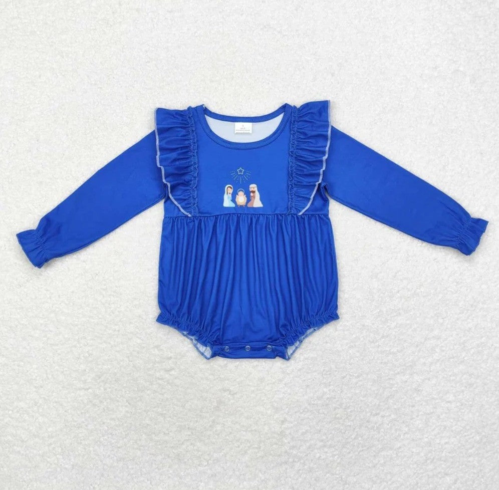 Blue Nativity Bubble Romper