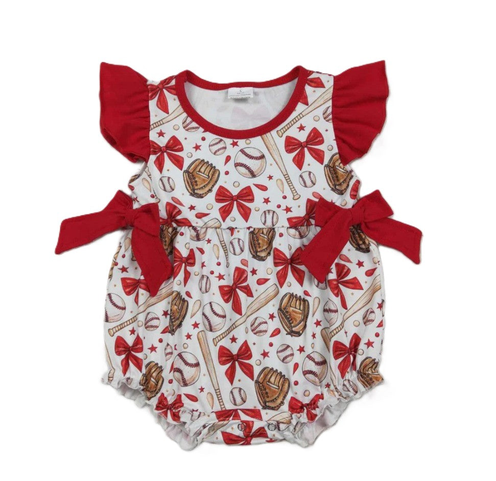 Baseball Bow Bubble Romper Sibling