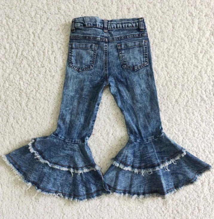 Distressed Bell Bottom Denim Jeans