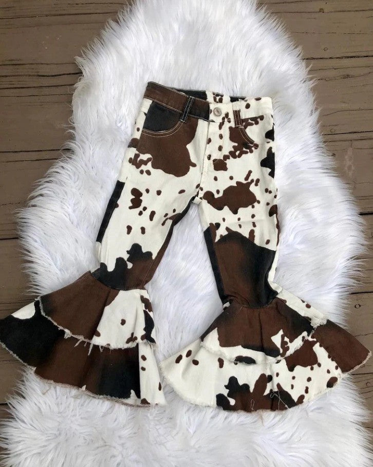 Brown Cow Print Denim Bell Jeans