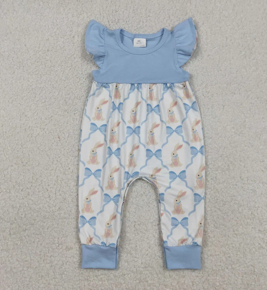 Blue Bow Bunny Romper