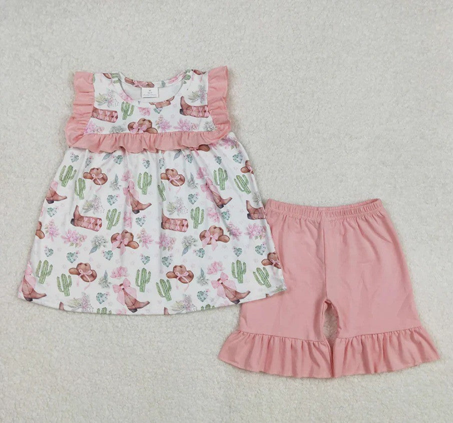 Western Pink Bow Boots Set