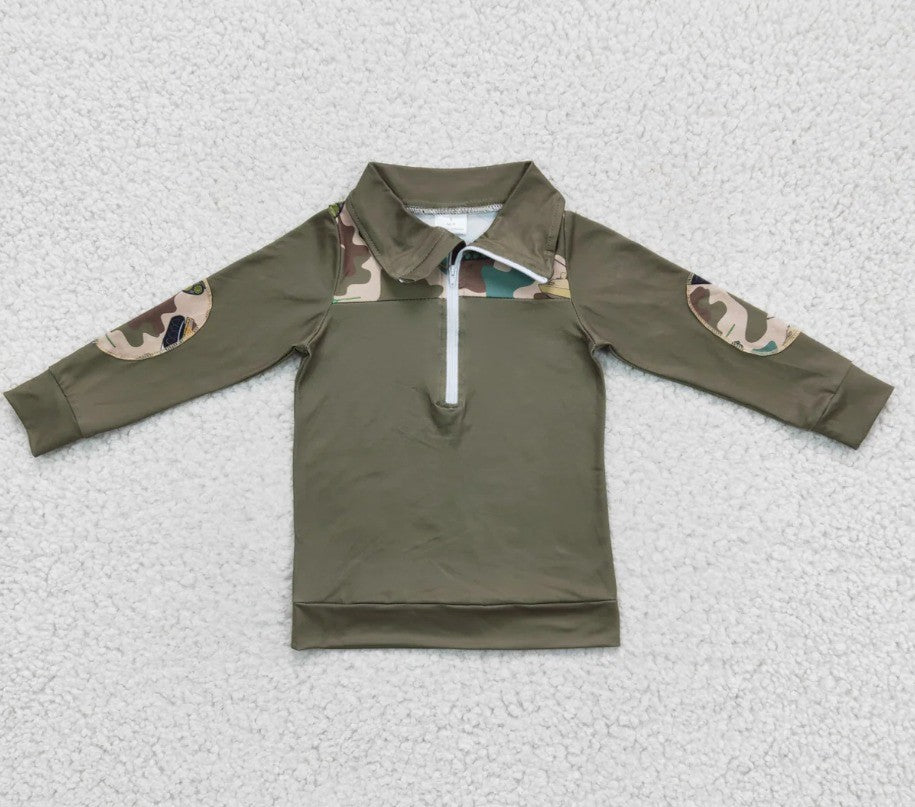 Olive Camo Pullover Top
