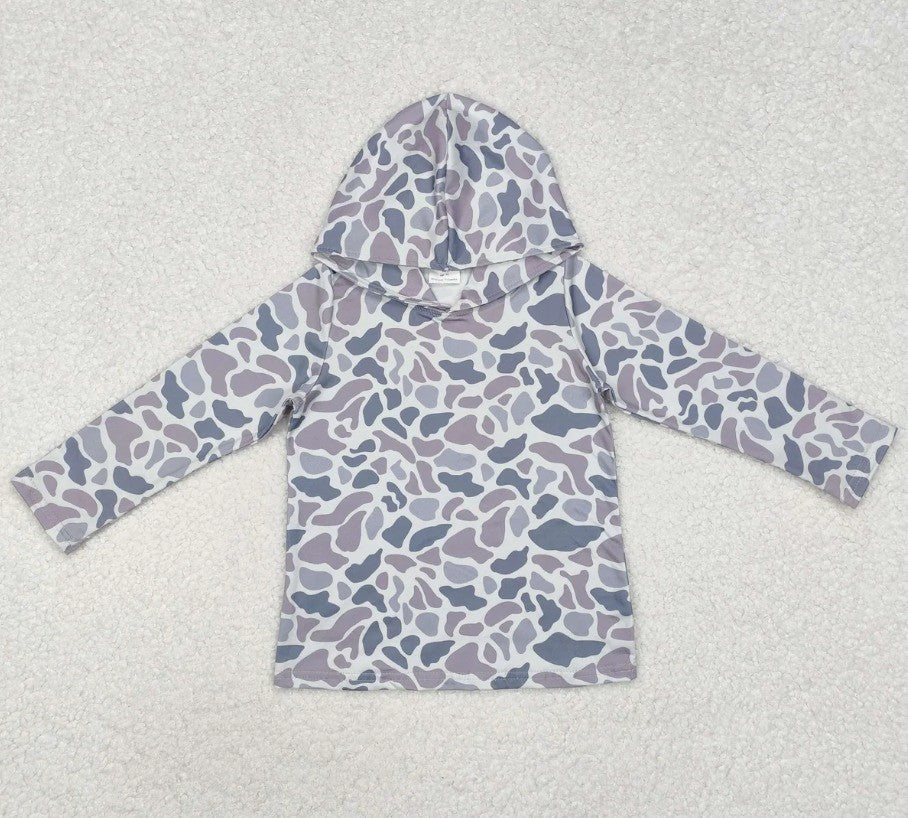 Grey Camo Hooded Pullover Shirt