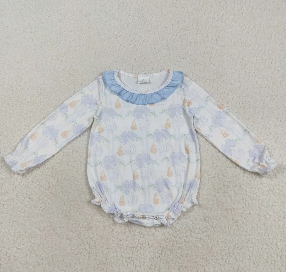 Blue Bow Pumpkin Infant Bubble Romper