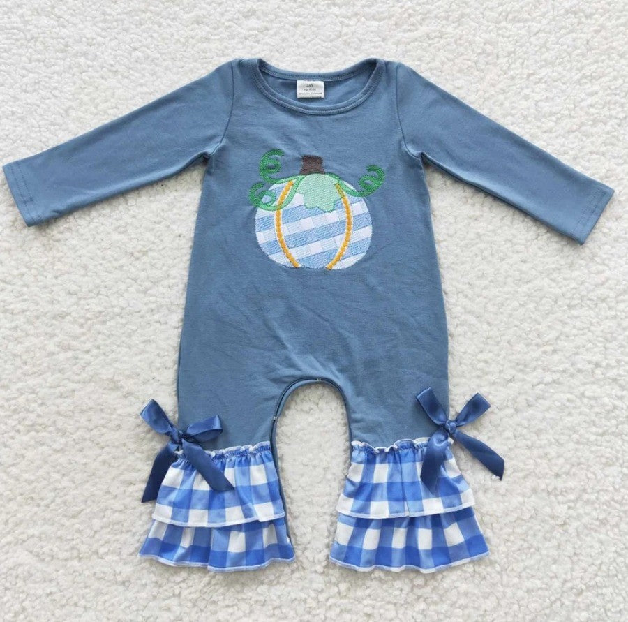 Blue Gingham Pumpkin Romper