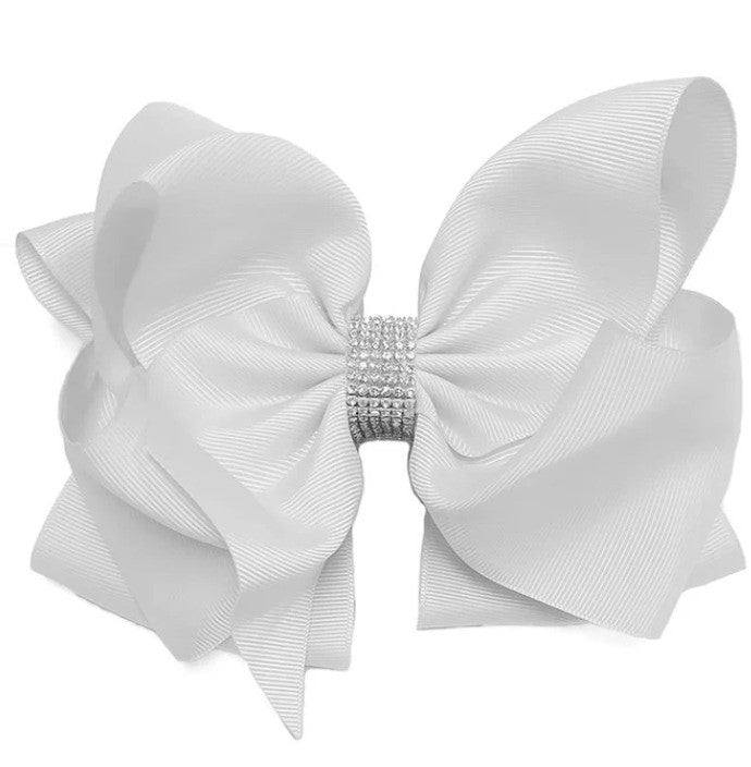 White 6.5 Inch Rhinestone Bow