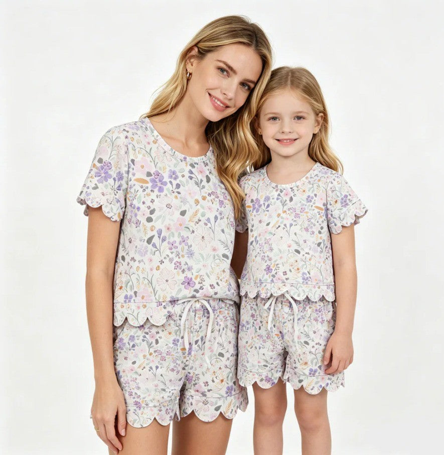 Mommy & Me Scalloped Cotton Short Set Floral