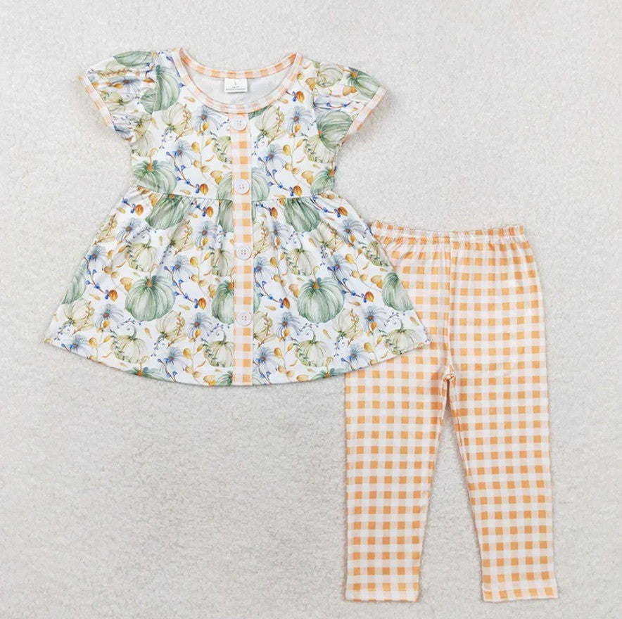 Green Floral Pumpkin Gingham Set