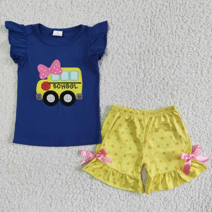 Navy Bow School Bus Set