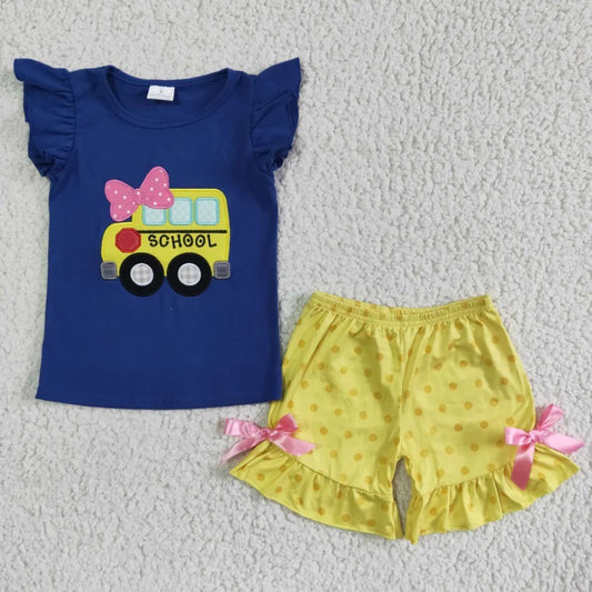 Navy Bow School Bus Set