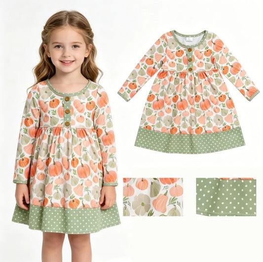 Sage Pumpkin Dot Dress