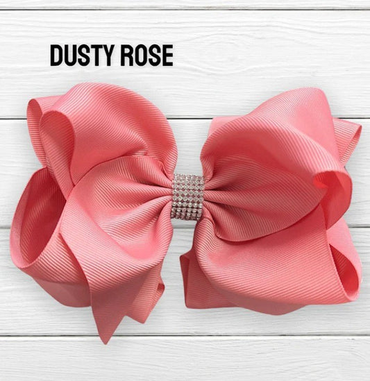 Dusty Rose 6.5 Inch Rhinestone Hair Bow