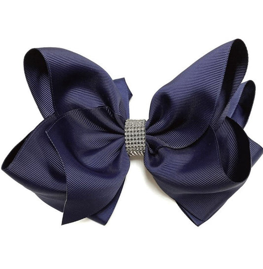 Navy Blue 6.5 Inch Rhinestone Bow