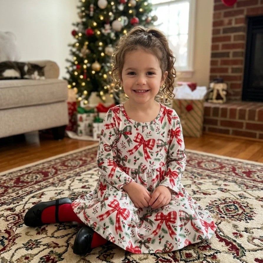 Plaid Christmas Bow Dress