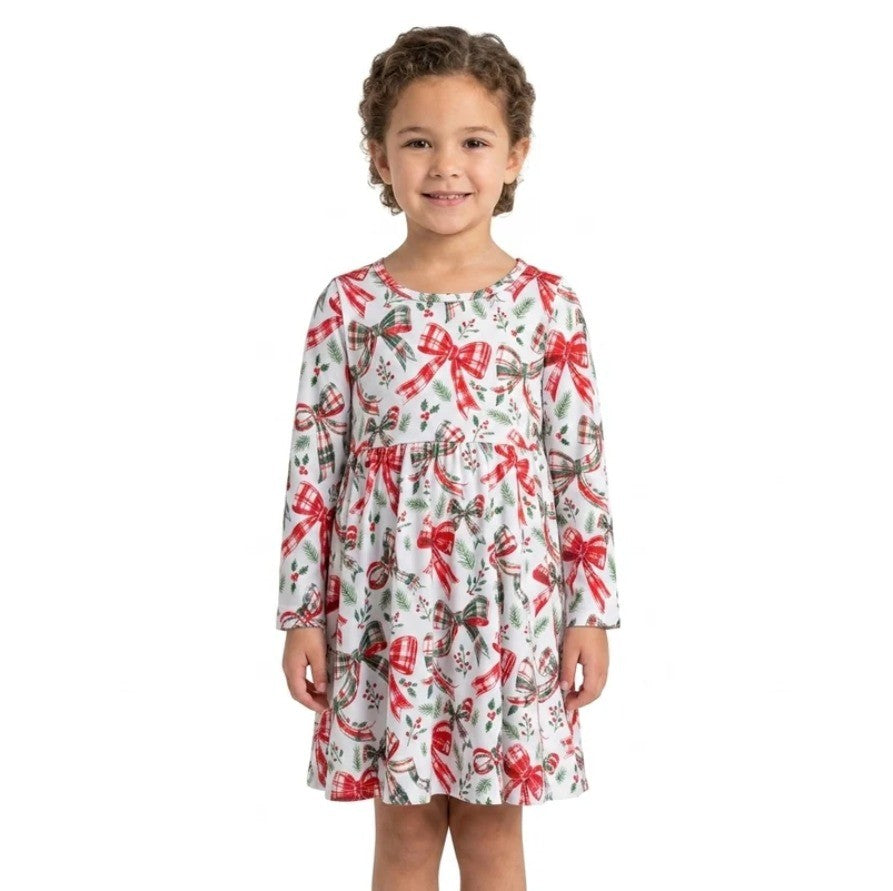 Plaid Christmas Bow Dress