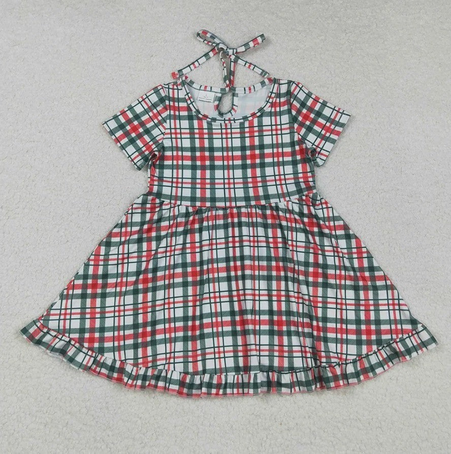 Red Green Plaid Short Sleeve Dress