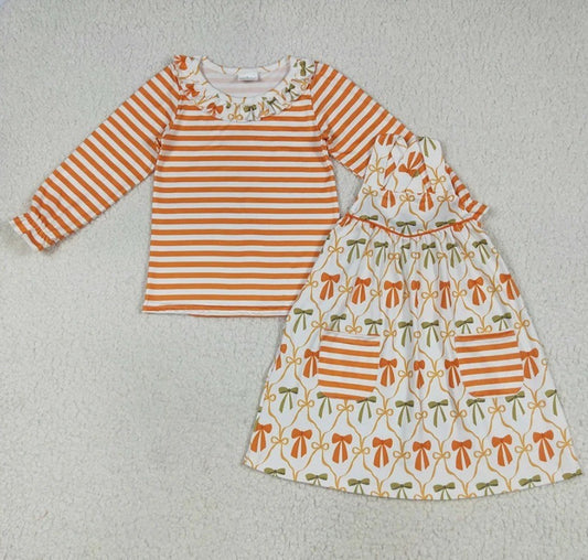 Vintage Style Fall Stripe Bow Dress