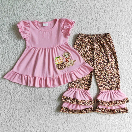 Embroidered Puppy Pumpkin Fall Set
