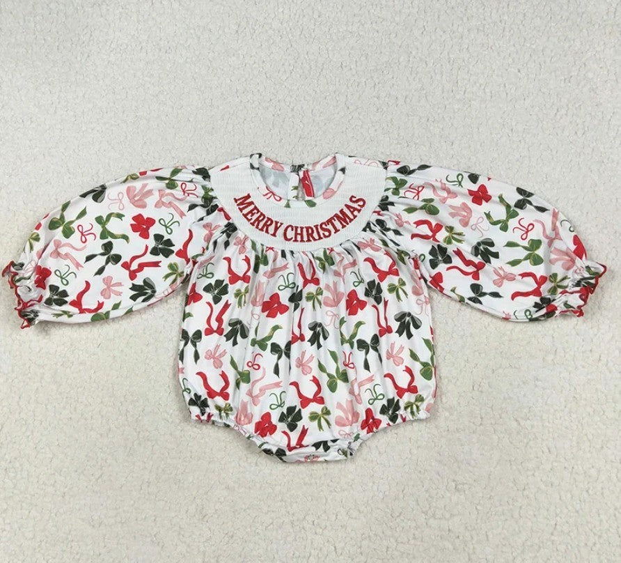 Coquette Bow Merry Christmas Bubble Romper