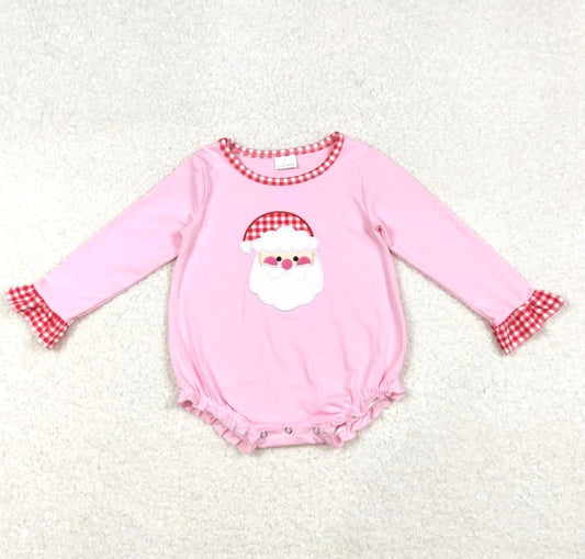 Pink Gingham Santa Bubble Romper