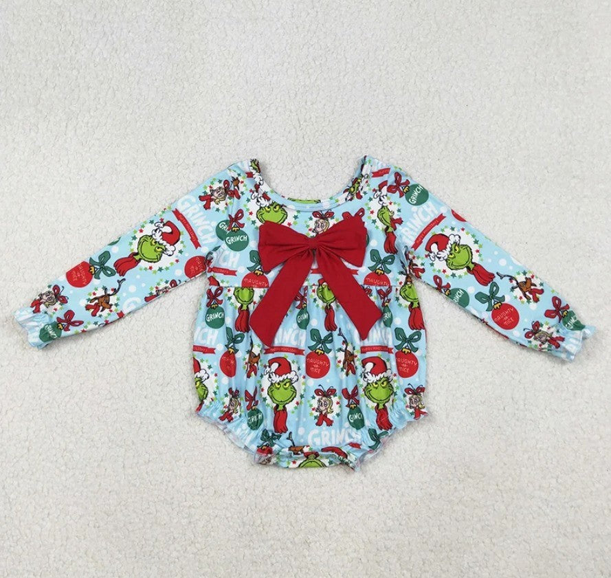Grinch Bow Bubble Romper