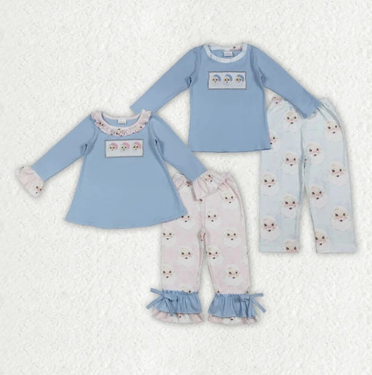 Blue Vintage Santa Sibling Set