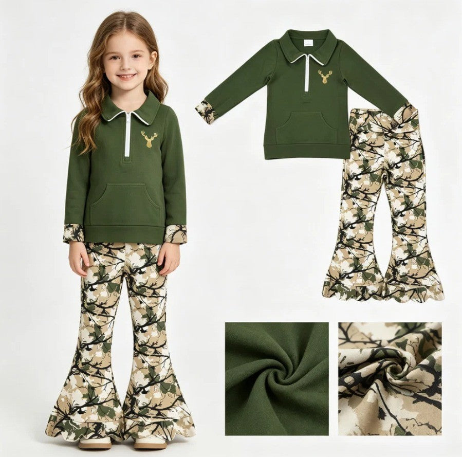 Girls Deer Camo Quarter Zip Set