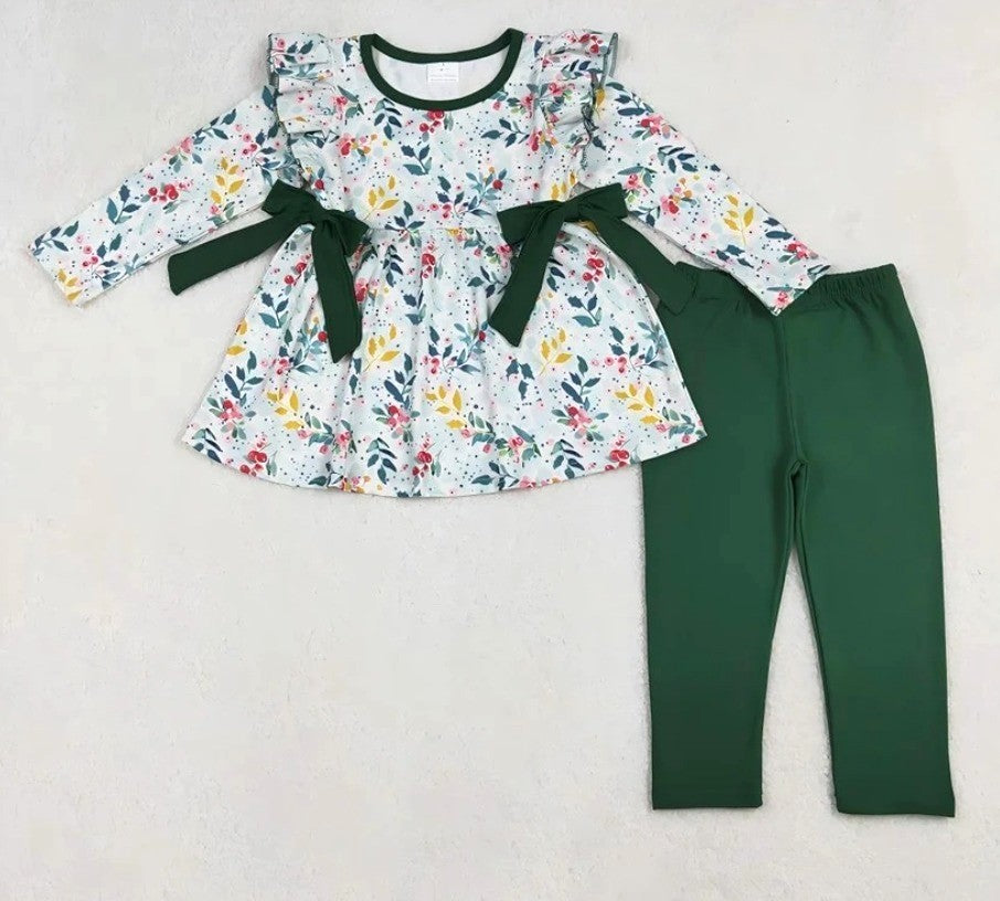 Green Floral Bow Set