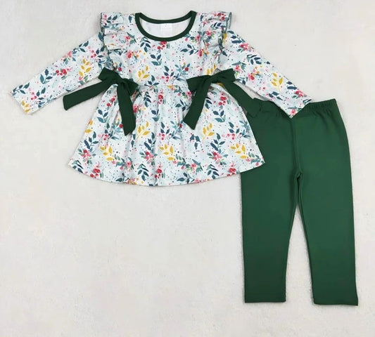 Green Floral Bow Set