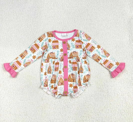Pink Gingerbread House Bubble Romper