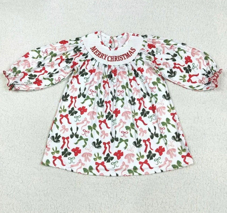 Smocked Christmas Coquette Bow Dress