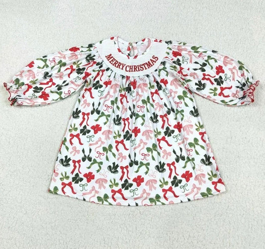 Smocked Christmas Coquette Bow Dress