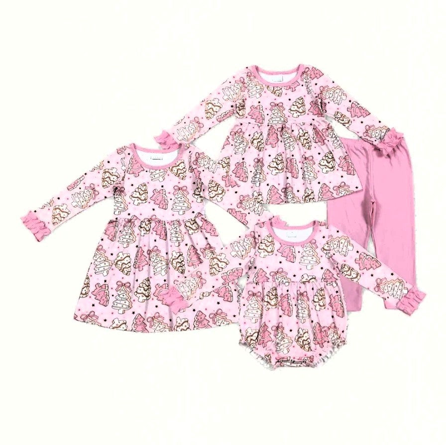 Pink Christmas Tree Cake Sibling Collection