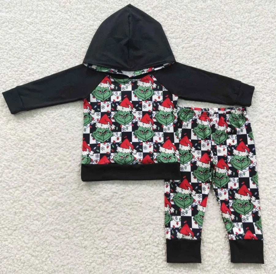 Boys Check Grinch Hoodie Set