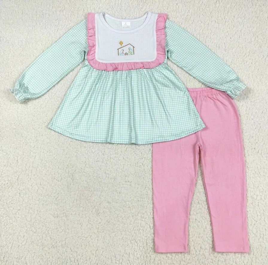Nativity Scene Teal & Pink